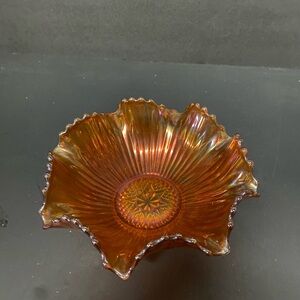 Vintage Imperial Marigold Carnival Glass Bowl With Ruffled Edges